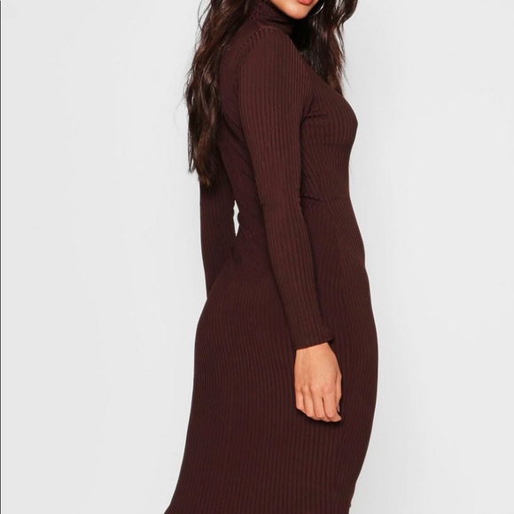 jumbo rib roll neck midi dress Women's Long Sleeve Midi Cocktail Bodycon Dress, Stretchy Ribbed Knit, High Neck(Gray Dark X-Large Size)